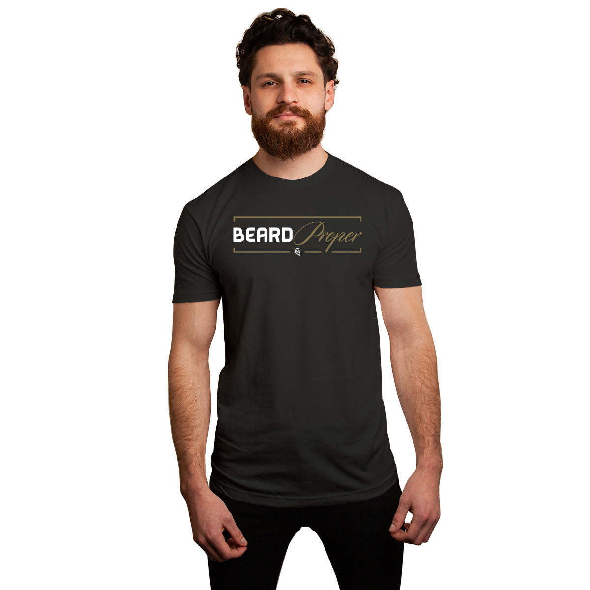 Maestro's Classic BeardProper Black Tee - White & Gold Logo - Maestro's Classic